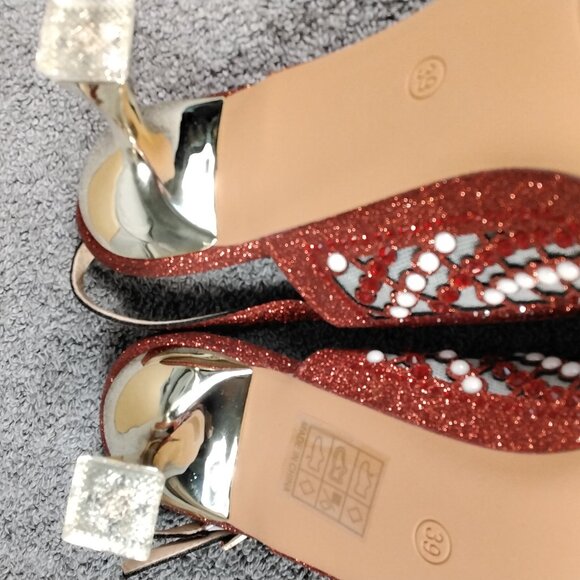 Venus Celia Shoes Womens Size 8.5 Red Studded Slingback Heels Pointed Toe Mesh - Picture 12 of 13